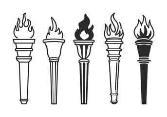 Minimalist Torch Icons Set | Hand-Drawn Line Art Vector Illustrations