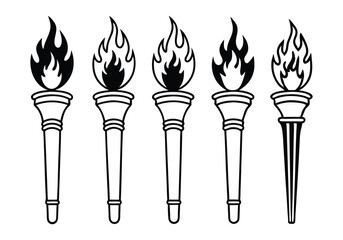 Minimalist Torch Icons Set | Hand-Drawn Line Art Vector Illustrations