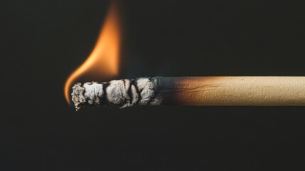 Close-up of a burning incense stick against a dark background.