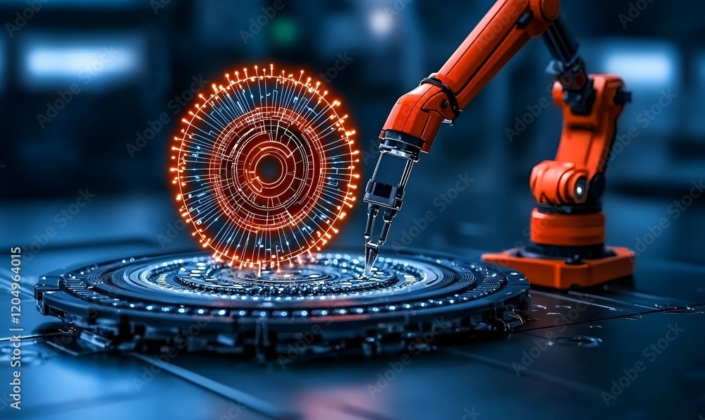 Poster smart industry concept showcasing automation and data exchange, illustrating advanced technology int