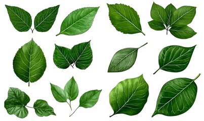 Vibrant Watercolor Green Leaves Collection, showcasing an array of lush foliage in delicate brush strokes, perfect for design inspiration.