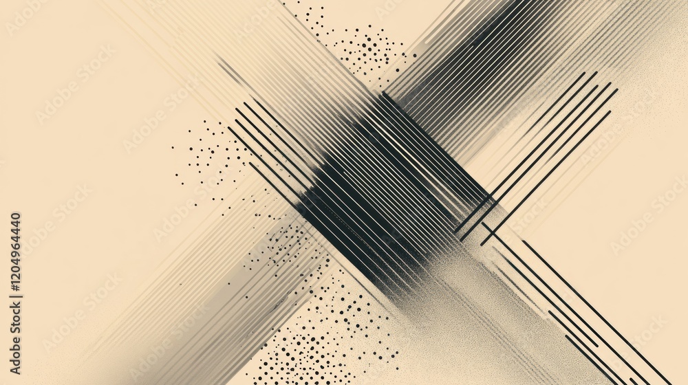 Leinwandbilder Abstract black and beige illustration showing intersecting lines and dots with a subtle blended background. Generative AI