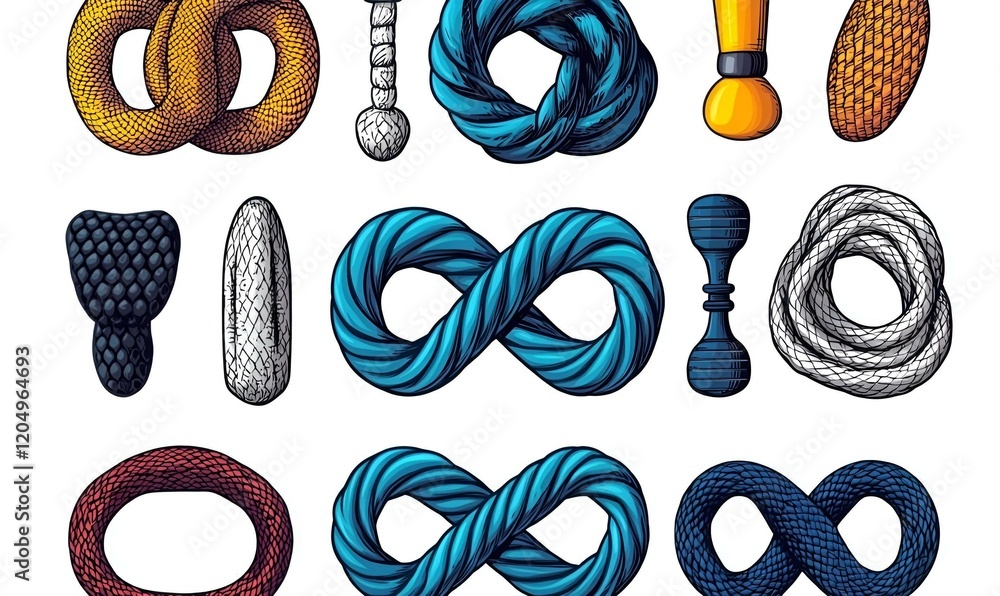 Poster intricate knot collection, a diverse array of beautifully tied knots, showcasing various styles and 