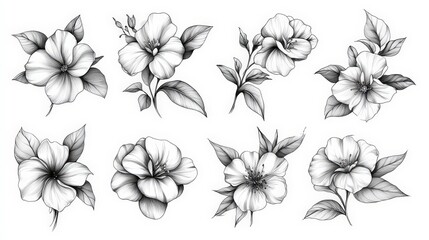 Fototapeta premium Elegant Black and White Floral Illustrations for Artistic Projects