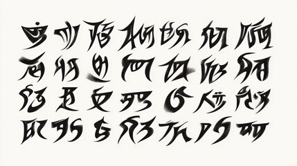 Naklejka premium Intricate Black Symbols with Artistic Calligraphy on Paper Background