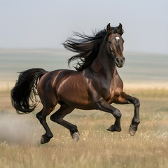 Splendid Display of Equine Agility and Speed: A Chestnut Horse Galloping On Open Fields