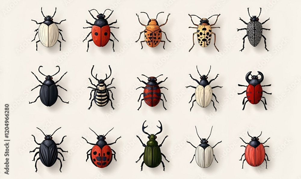Poster scandinavian style insect illustrations, a charming collection of hand-drawn vector bugs featuring c