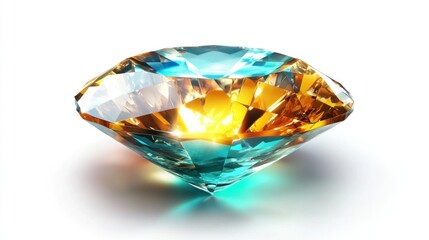 Fototapeta premium Sparkling gemstone, teal and gold, isolated, white background, luxury jewelry