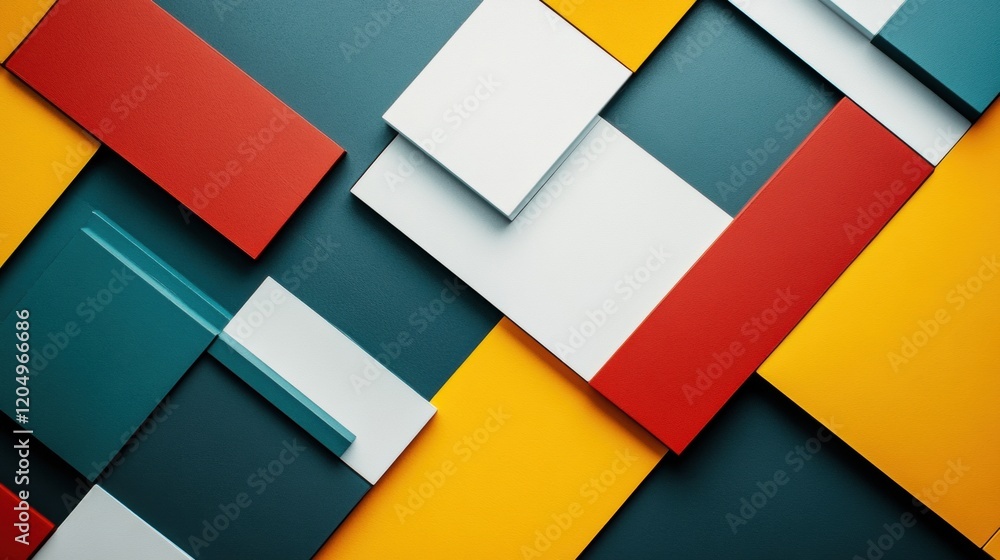 Aufkleber Colorful geometric pattern with overlapping shapes in reds, yellows, and greens on a dark background. Generative AI