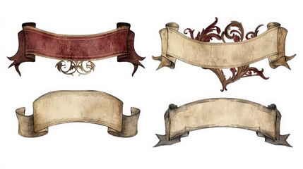 Vintage Decorative Banners Set for Invitations and Announcements