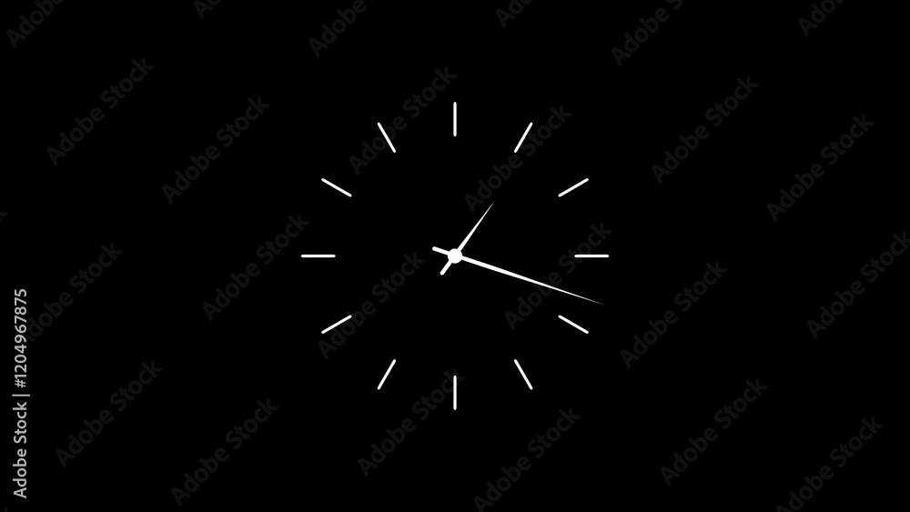 Poster a white clock on a black background during daytime, featuring clear timer hands and seconds. ideal f