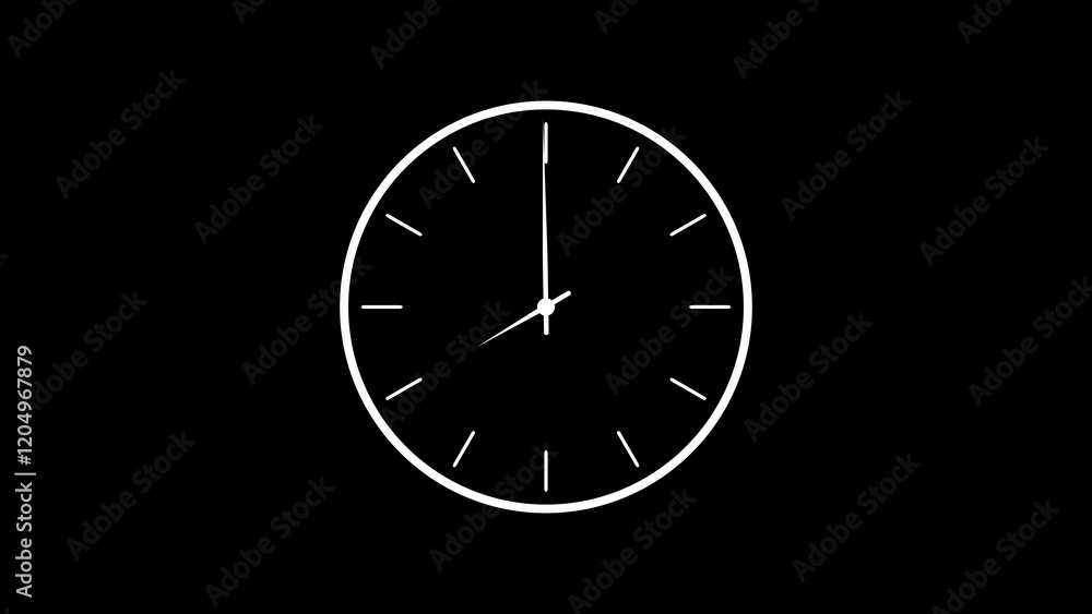 Poster a white clock on a black background during daytime, featuring clear timer hands and seconds. ideal f