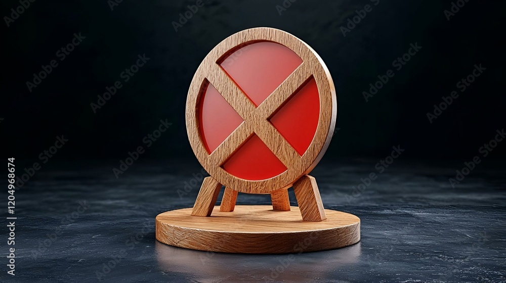 Poster no entry sign on an easel, a clear symbol of restriction displayed prominently, conveying a message 
