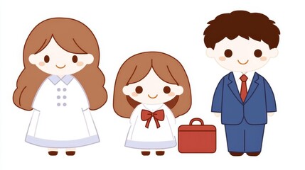 Happy Family School Day Illustration Cartoon Style