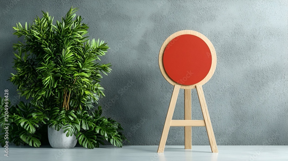 Poster no entry symbol displayed on an easel signifying restricted access, bold red circle with a diagonal 