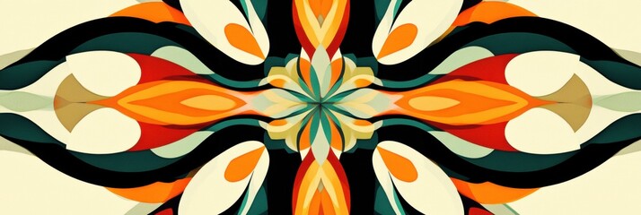Colorful abstract design featuring vibrant shapes and patterns in a symmetrical arrangement suitable for digital backgrounds. Generative AI