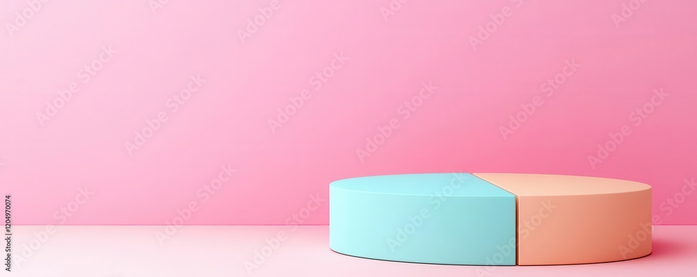Poster a minimalist scene featuring a segmented circular platform with pastel blue and peach sections again
