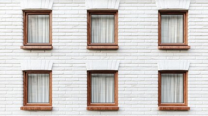 Obraz premium Six Brown-Framed Windows on a White Brick Wall
