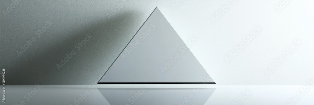 Aufkleber minimalist triangular sculpture placed on reflective surface under soft lighting in modern interior 