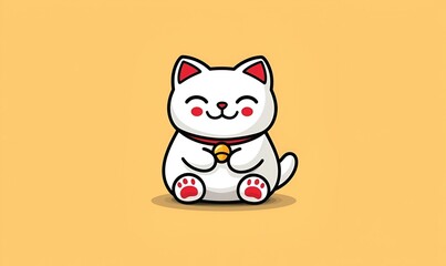 Charming Maneki Neko with Good Luck Inscription, Adorable Asian Cat Figure, Bright Colors and Playful Design, Symbol of Fortune and Prosperity