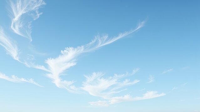 A serene azure sky adorned with delicate cirrocumulus clouds, artfully shaped like a soaring bird. Scattered cirrus wisps add to the ethereal charm of this tranquil scene
