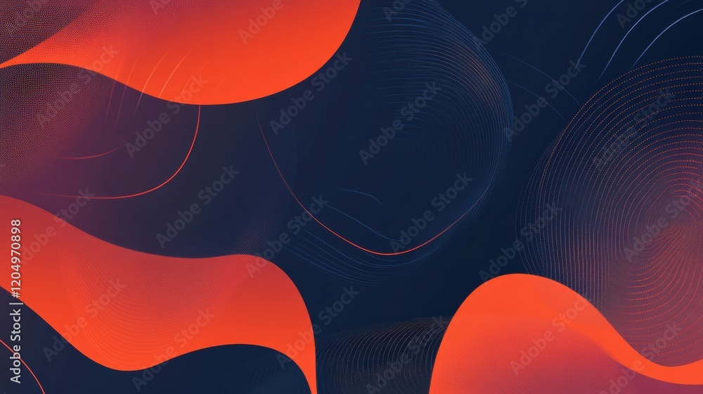 Leinwandbilder Dynamic abstract design featuring vibrant orange shapes on a deep blue background for a modern visual appeal. Generative AI