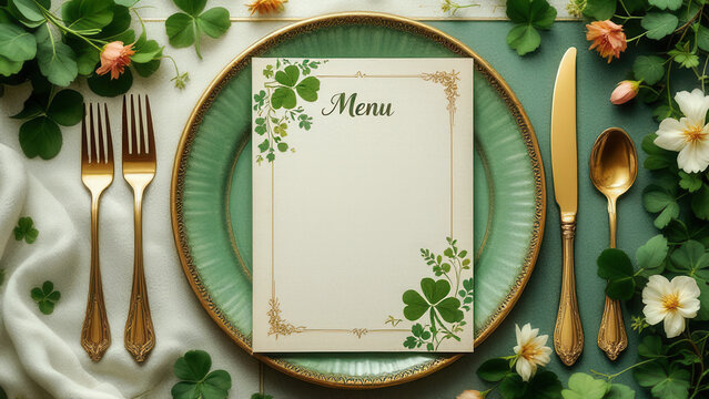 Beautiful St Patricks day menu with copy space