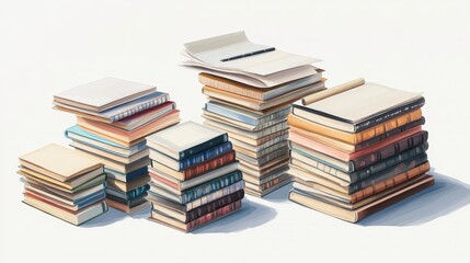 Fototapeta premium Stacked Books with Blank Pages and Colorful Book Covers