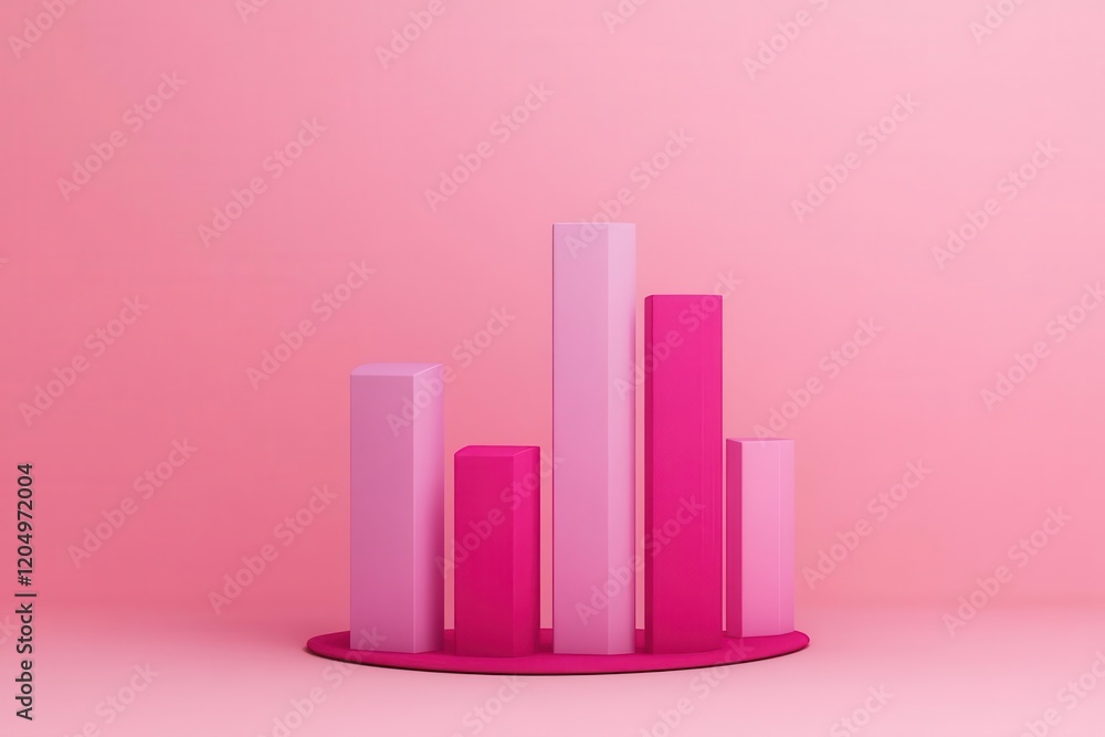 Poster a vibrant pink bar graph on a matching background, symbolizing data visualization and analysis in a 