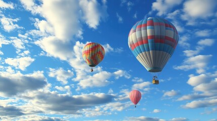 Obraz premium Balloons flying into the blue sky, symbolizing freedom and joyful celebrations 
