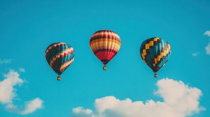 Balloons flying into the blue sky, symbolizing freedom and joyful celebrations 