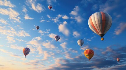 Fototapeta premium Balloons flying into the blue sky, symbolizing freedom and joyful celebrations 