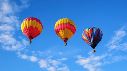 Obraz premium Balloons flying into the blue sky, symbolizing freedom and joyful celebrations 