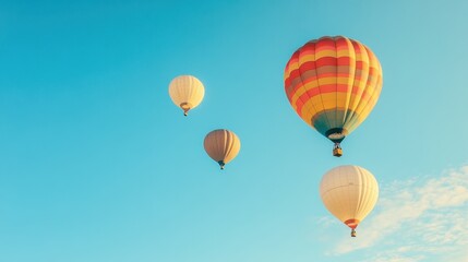 Fototapeta premium Balloons flying into the blue sky, symbolizing freedom and joyful celebrations 