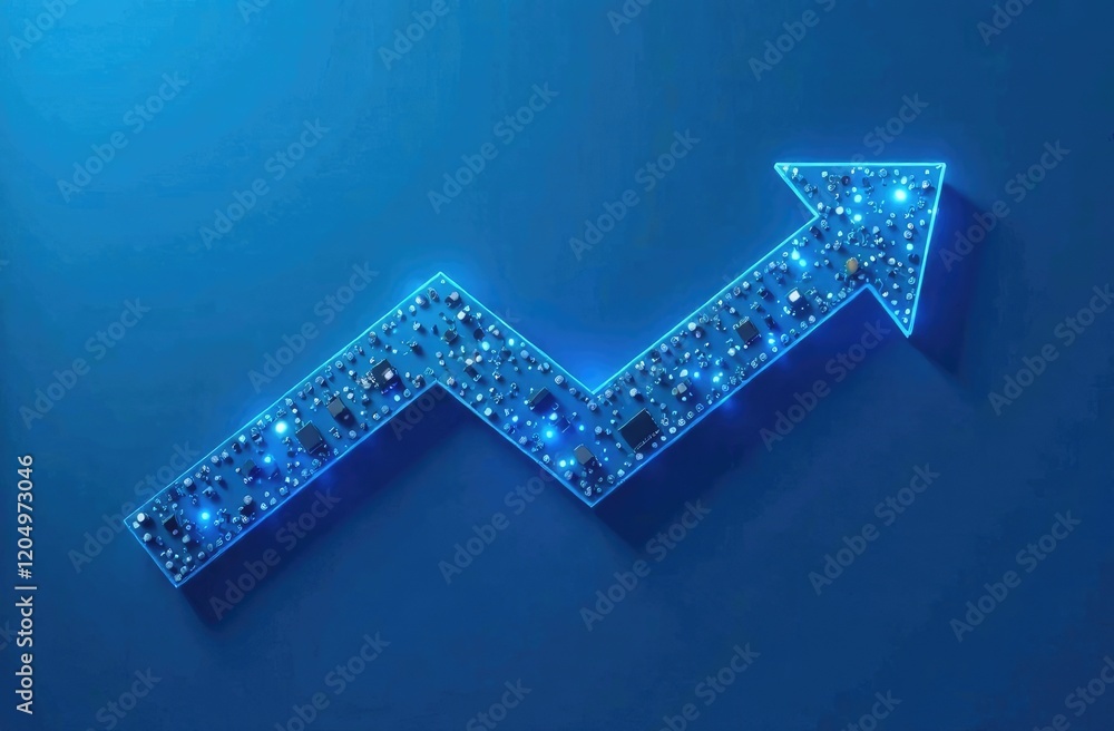 Aufkleber abstract digital illustration of microchips in the shape of an arrow moving from right to left on a 
