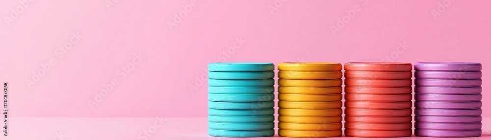 Poster colorful stacks of macaron cookies against a soft pink background create a playful and attractive de