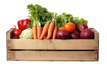 A wooden crate overflowing with seasonal produce such as apples, carrots, and zucchini, emphasizing the natural beauty and diversity of fruits and vegetables.