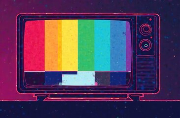 Obraz premium Abstract illustration of distorted tv test color bars. Glitch effect background. Conceptual image of vhs dead pixels