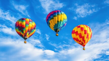 Fototapeta premium Balloons flying into the blue sky, symbolizing freedom and joyful celebrations 