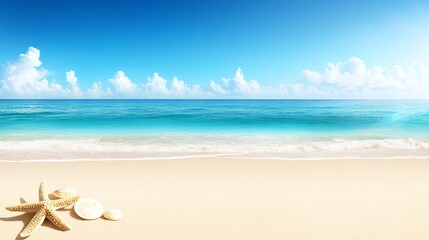 Obraz premium Idyllic Beach Scene with Starfish and Shells
