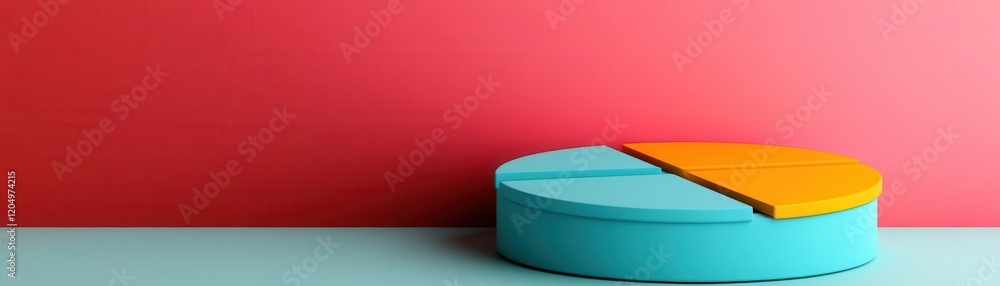 Poster a colorful pie chart sits against a vibrant red background, illustrating data representation with a 
