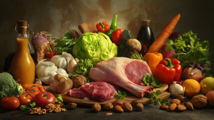 A detailed look at a balanced paleo diet, featuring lean meats, vegetables