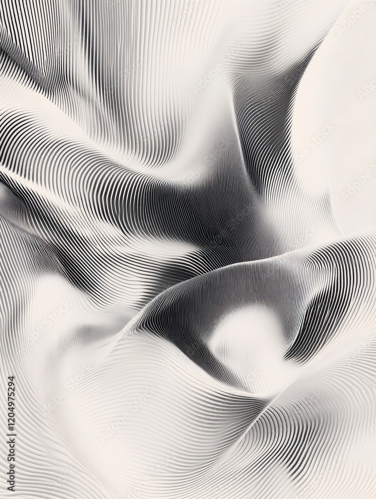 Aufkleber Abstract monochromatic textile design showcasing flowing lines and elegant curves in a dynamic pattern. Generative AI