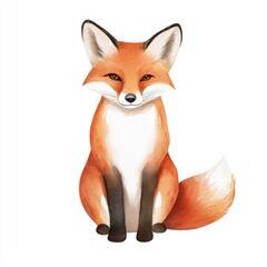 Obraz premium Adorable Watercolor Fox Sitting on White Background