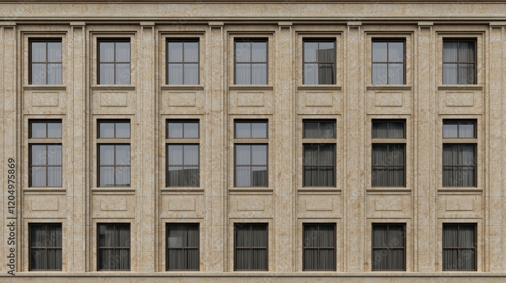 Aufkleber elegant beige building facade with symmetrical windows and classical architecture details