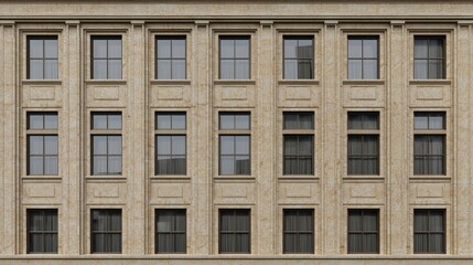 Obraz premium Elegant Beige Building Facade with Symmetrical Windows and Classical Architecture Details