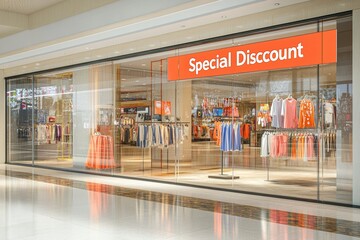 Modern Mall Storefront with Special Discount Banner