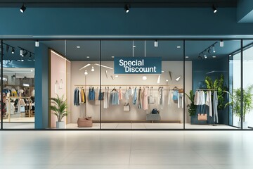 Modern Mall Storefront with Special Discount Banner