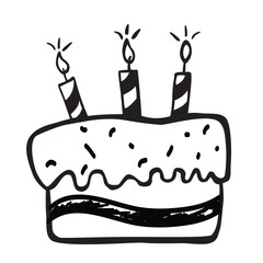 Birthday Cake With Sparkling Candle, simple vector hand draw sketch illustration