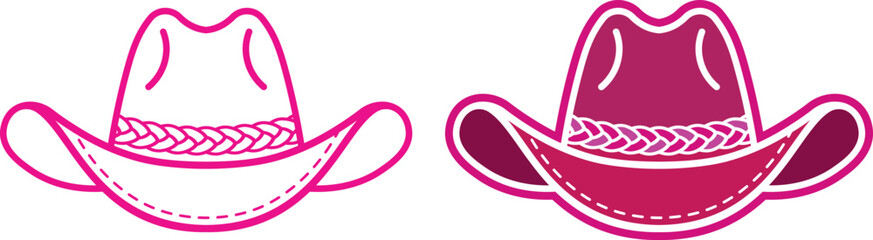 Set of Pink Cowgirl Hats. Flat Hand-Drawn Illustration. Western Cowboy and Wild West Theme